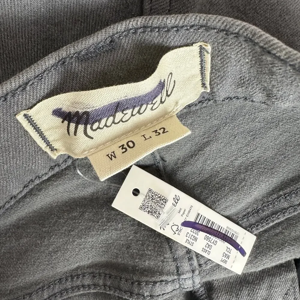 Madewell Garment Dyed Athletic Slim Jeans Thunder Cloud Gray Mens W 30 L 32 NWT